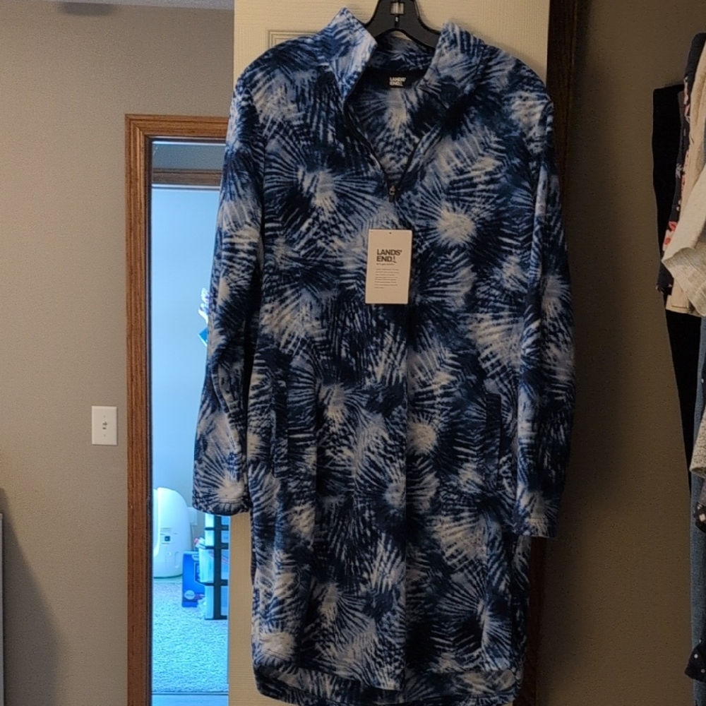 Lands' End Blue and White Tie-Dye Dress